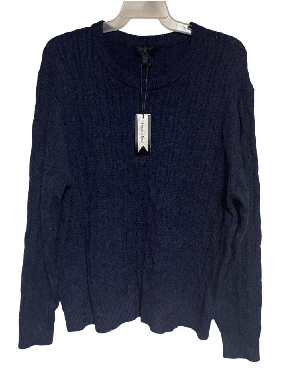 Magaschoni Mens Navy Blue Cable Knit Sweater XL Long Sleeve